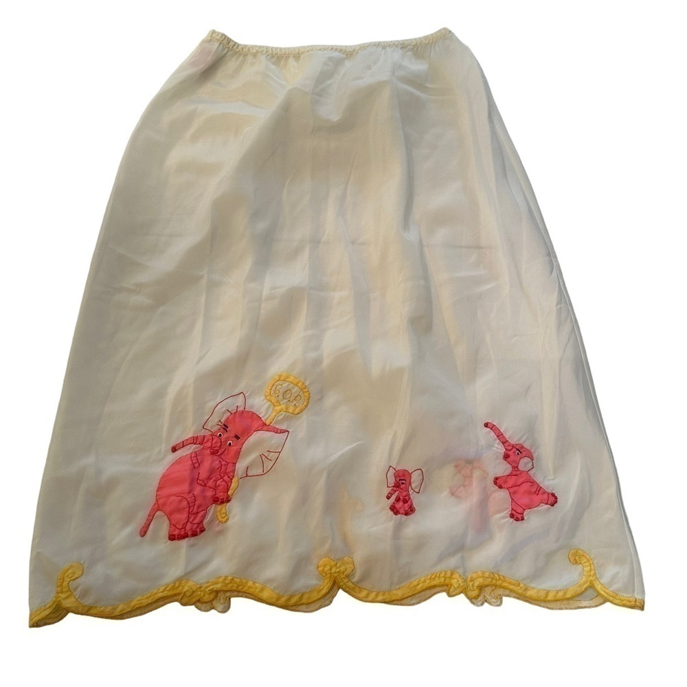 Vintage 1960s Slip with Pink Elephants and Ribbon